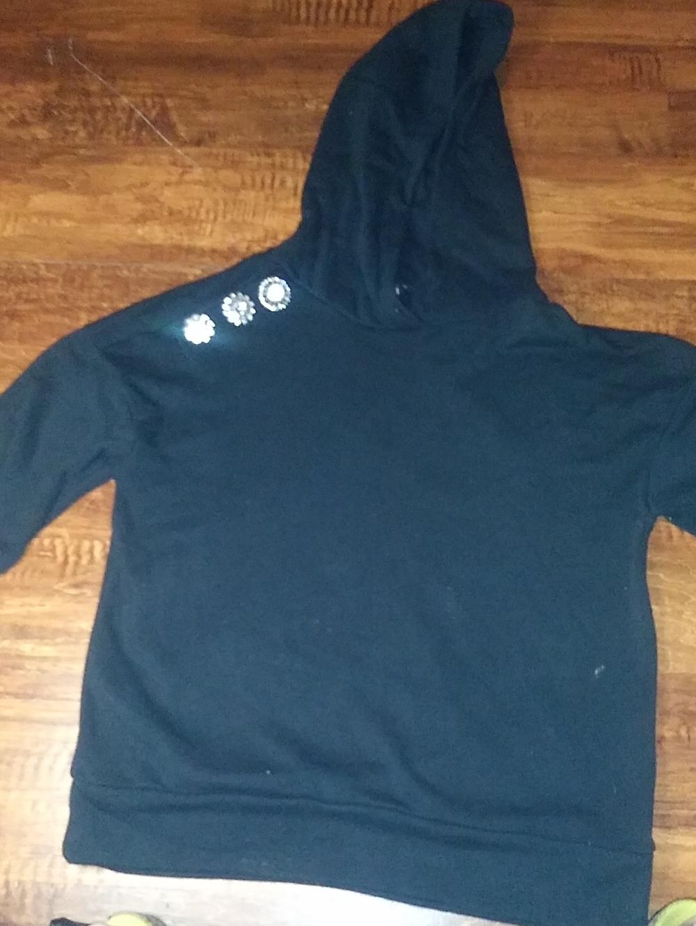 Express Black Crewneck Hoodie with Shoulder Stud Embellishments